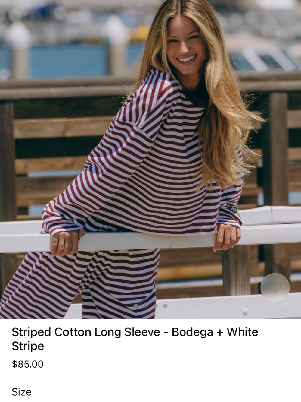 NWT DAILY DRILLS Striped Cotton Long Sleeve Top in Burgundy and White